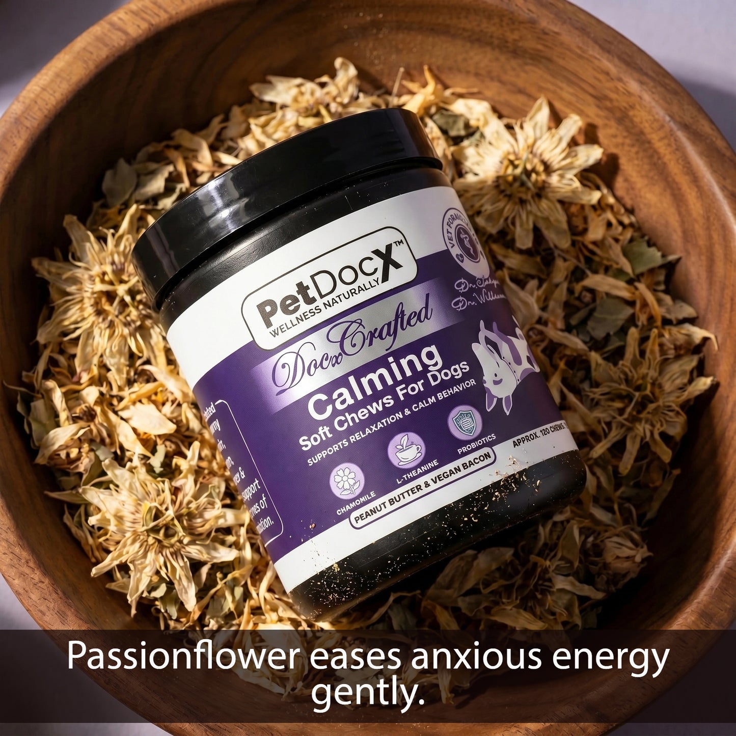 PetDocX Crafted Calm — Anxiety & Stress Soft Chews for Dogs